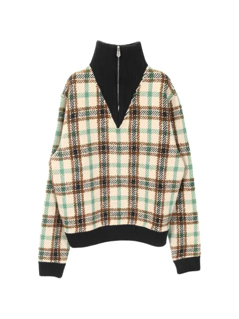 Hermès Pre-Owned 2010s half-zip checked top Neutrals 1035266