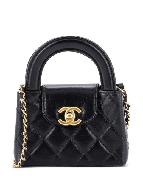 CHANEL Pre-Owned Kelly Top Handle Shopping Bag Quilted Shiny Aged Calfskin Nano crossbody bag Black U6204YG0WQMQYFYP