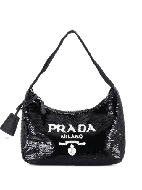 Prada Pre-Owned Re-Edition 2000 Sequins Mini hobo bag Black L5YMS4NL7R27MDDW