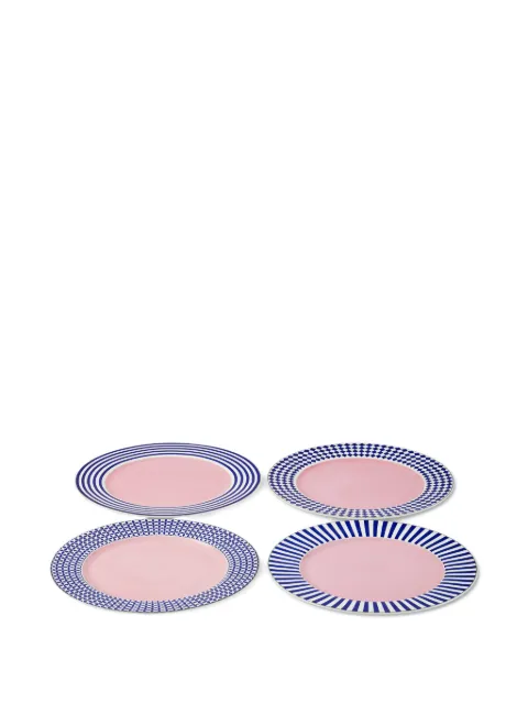 POLSPOTTEN Aunty striped patterned dinner plates (set of four) Pink 230400681