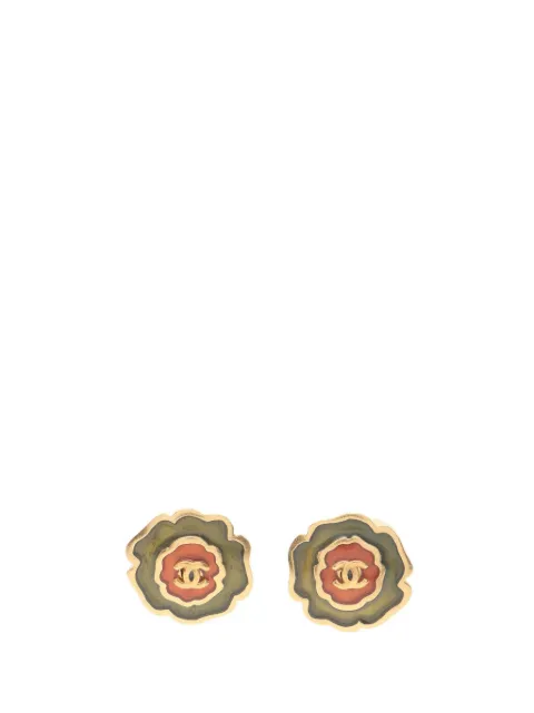 CHANEL Pre-Owned 2005 Enamel Camellia CC Stud Push Back Earrings costume earrings Green H97738TA85L4473T