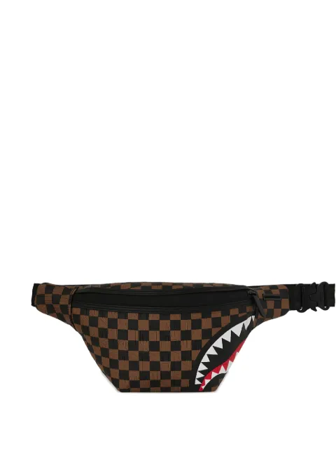 Sprayground checkered shark-detail belt bag Brown 910B8240NSZ