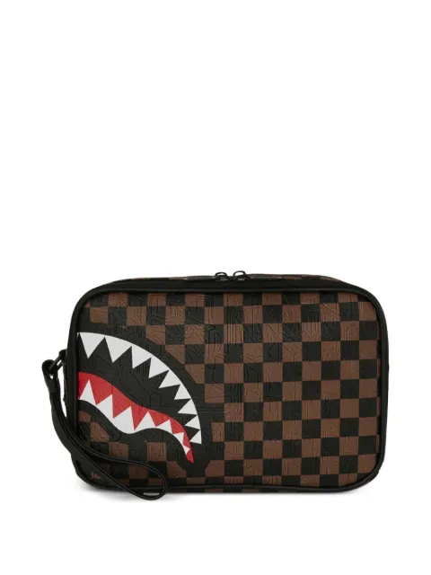 Sprayground check-pattern wash bag Brown 910B8238NSZ
