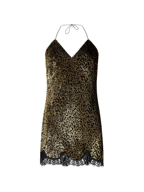 Roberto Cavalli leopard-print lace slip dress Gold WKT143FT061