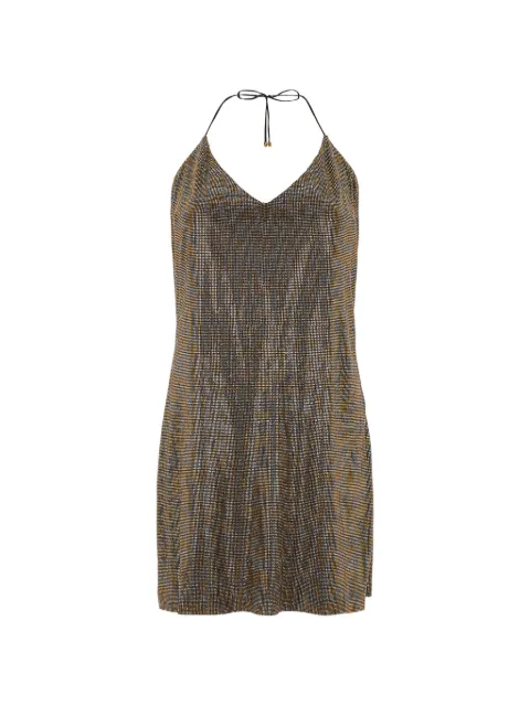 Roberto Cavalli rhinestones V-neck mini dress Gold WKR140JJ029