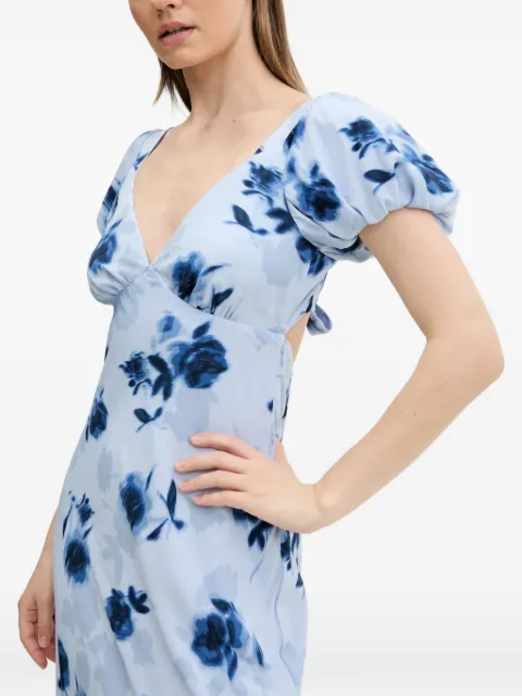 Abercrombie & Fitch floral-print puff-sleeve midi dress Blue KI1595580248