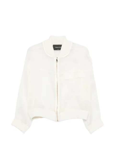 Fabiana Filippi zipped pocket sheer bomber jacket Neutrals GCD266F227L7780000