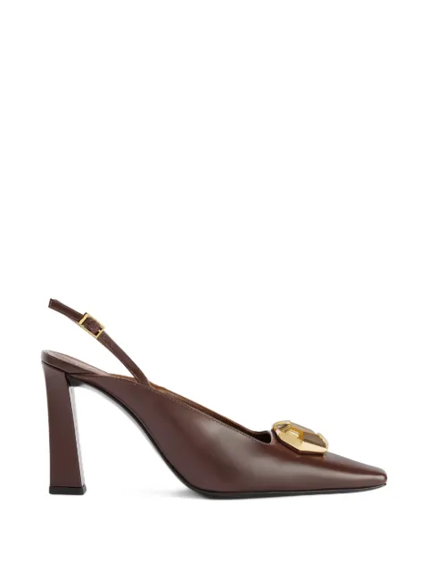 Giuseppe Zanotti Brendha Stone square toe brooch slingback pumps Brown E650005002