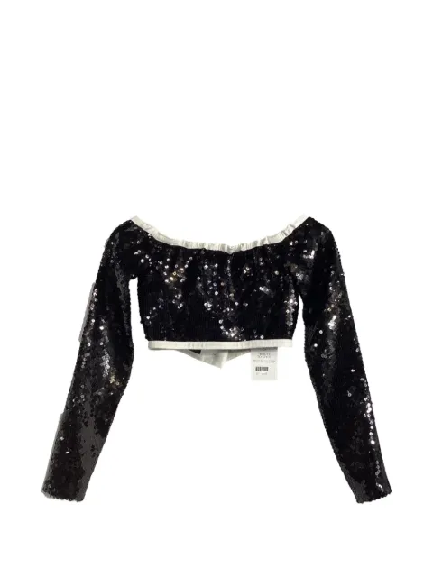 Giambattista Valli Vintage sequined off-shoulder crop top Black NAPPUUSCL453117W