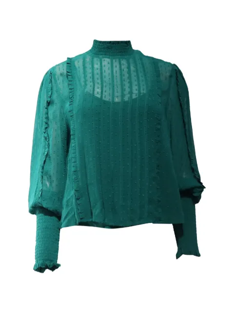 FARM Rio ruffled long-sleeve blouse Green GILTPUUSCL611835W