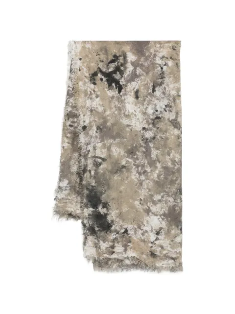 Avant Toi camouflage-print frayed scarf Green 226SA1036JCRVZ