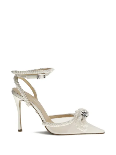MACH & MACH pearl bow mesh heeled pumps White R26S1126110NETWHTW