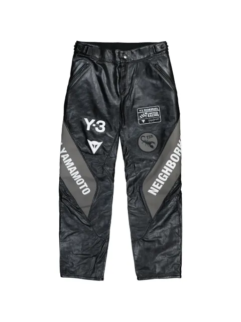 Y-3 racer logo leather trousers Black KR1447