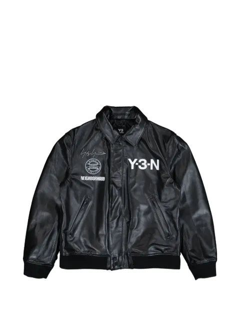 Y-3 logo leather bomber jacket Black KT4301