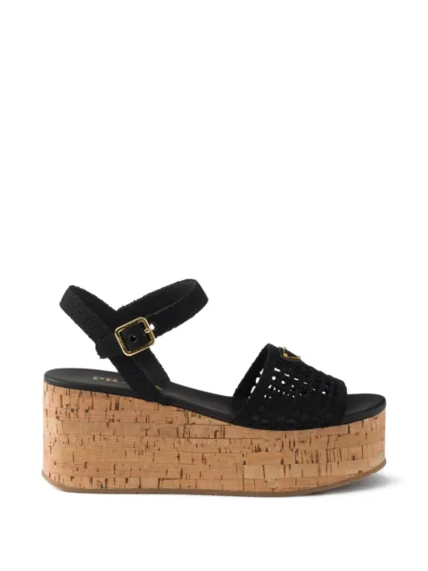 Prada crochet wedge platform sandals Black 1XZ791F0752F46