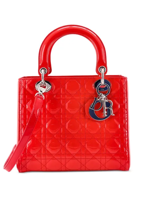 Christian Dior Pre-Owned Lady Dior Bag Cannage Quilt Patent Medium satchel Red FIFY79T9X3T5QFEL