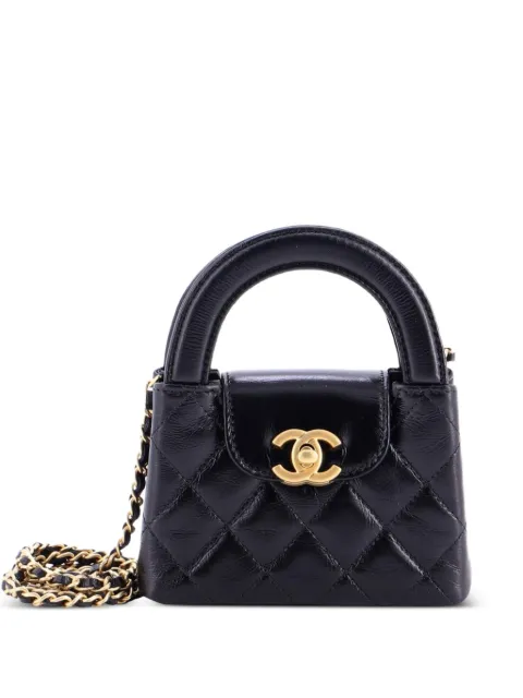 CHANEL Pre-Owned Kelly Top Handle Shopping Bag Quilted Shiny Aged Calfskin Nano crossbody bag Black 9QV19QMZU2IXS6NU