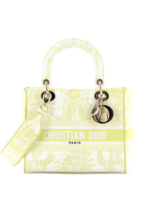 Christian Dior Pre-Owned Lady D-Lite Bag Embroidered Canvas Medium satchel Yellow ISHANSX8QJU2Q58W