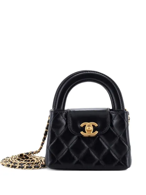 CHANEL Pre-Owned Kelly Top Handle Shopping Bag Quilted Shiny Aged Calfskin Nano crossbody bag Black 8CABEKN3IA7U1STZ