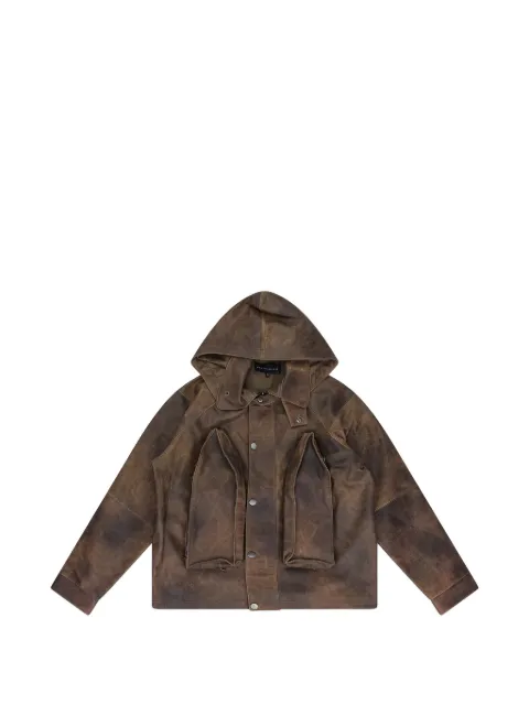 Who Decides War hooded pocket leather jacket Brown WDWMOTW0031