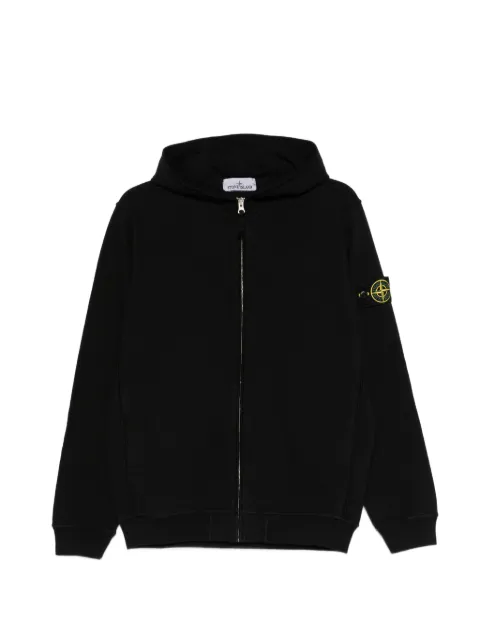Stone Island 6100032 malfilé fleece old-effect regular-fit zip-up hooded sweatshirt with pockets Black L1S156100032S0060