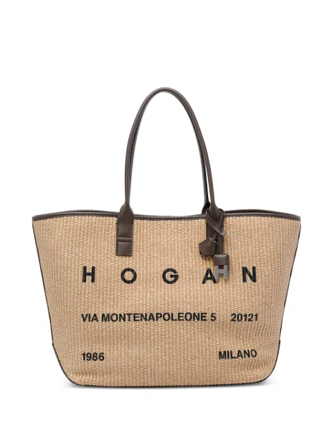 Hogan medium Address frontal-logo raffia tote bag Neutrals KBW01TA5300UYI