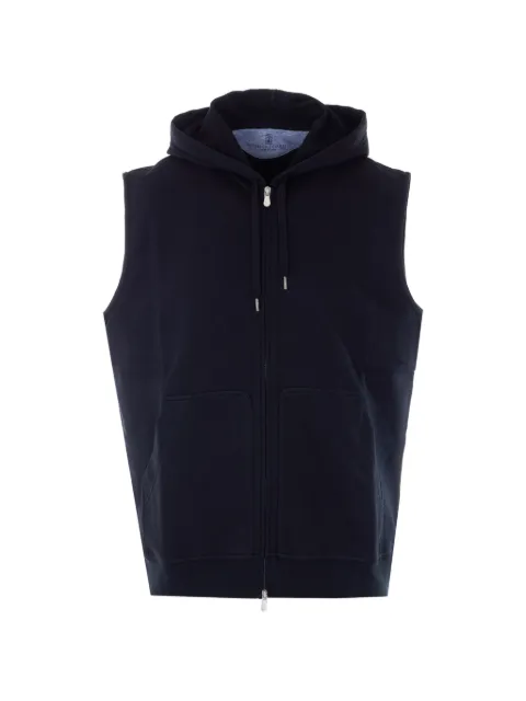 Brunello Cucinelli Techno cotton French terry sleeveless sweatshirt with zipper and hood Blue MW8639079GC101
