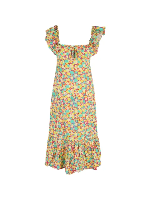 Rixo ruffled printed midi dress Yellow NAPPUGBCL546132W