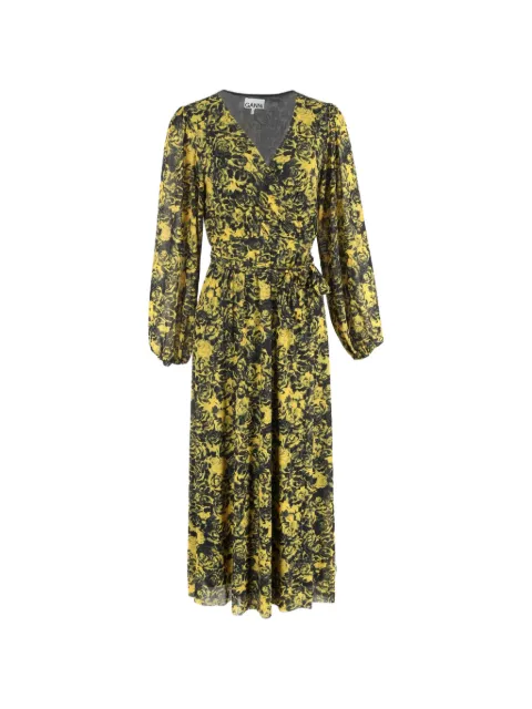 GANNI printed wrap midi dress Yellow NAPPUGBCL585609W
