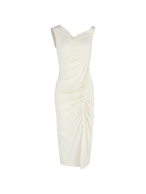 Self-Portrait asymmetric ruched midi dress White NAPPUGBCL606854W