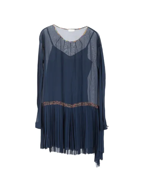 Dries Van Noten Pre-Owned pleated asymmetric dress Blue NAPPUGBCL563405W