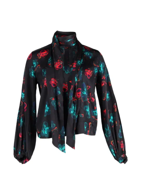 GANNI floral-print neck-tie blouse Black NAPPUGBCL472235W