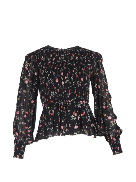 GANNI Elm shirred printed peplum blouse Black TONPUGBCL464432W