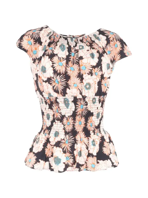 Prada Pre-Owned floral print shirred blouse Black NAPPUGBCL465259W