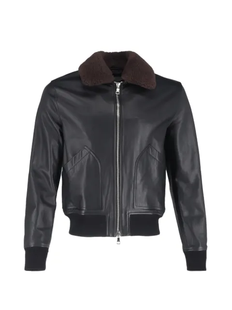 Mr P. shear-trim zipped leather bomber jacket Black MRPPUGBCL464398M