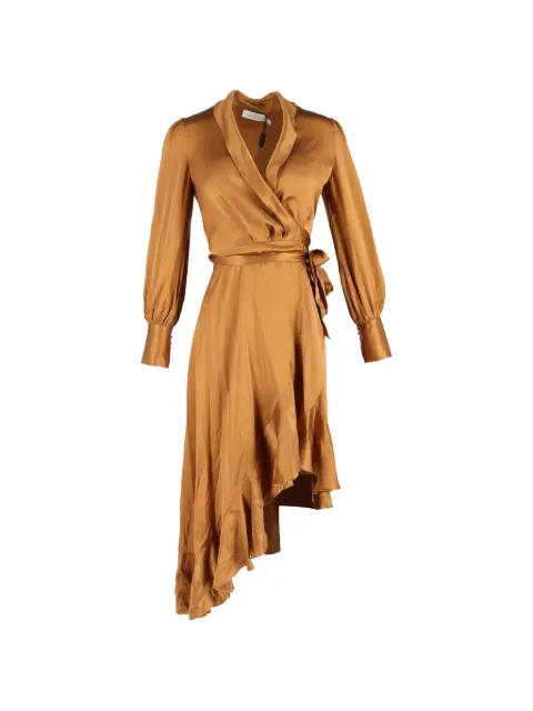ZIMMERMANN asymmetric ruffled wrap midi dress Brown NAPPUGBCL484529W
