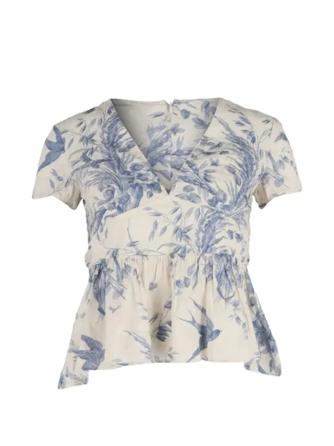 Red Valentino Vintage printed V-neck blouse Neutrals NAPPUGBCL475360W