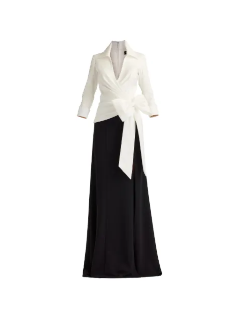 Tadashi Shoji bow-detail V-neck panelled dress Black CY26011LWHBK