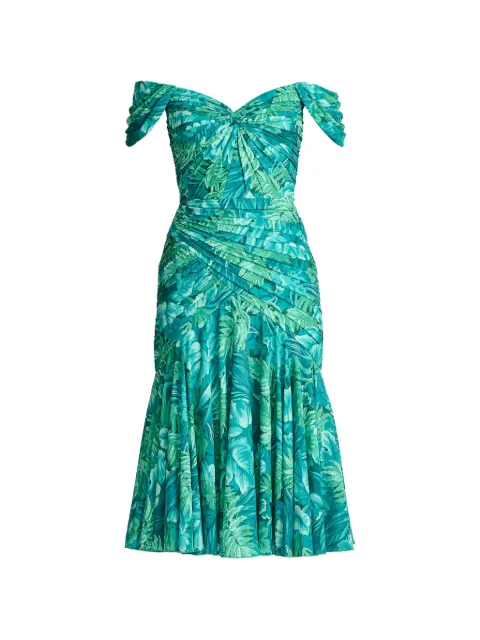 Tadashi Shoji floral-print off-shoulder midi dress Green CJR26194MDXEGMU