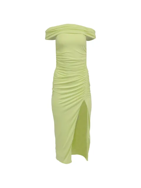 Self-Portrait ruched off-shoulder midi dress Green NAPPUUSCL640730W