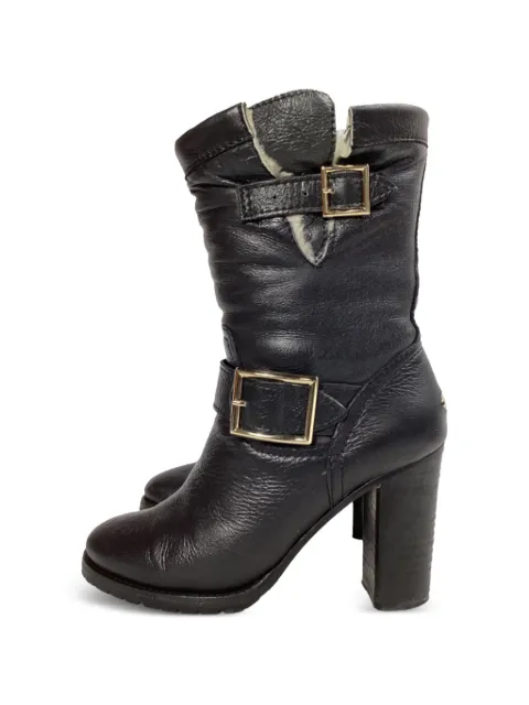 Jimmy Choo Pre-Owned shearling buckle-detail boots Black NAPPUUSSH514059W