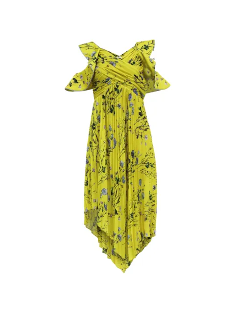 Self-Portrait pleated floral-print midi dress Yellow NAPPUUSCL514029W