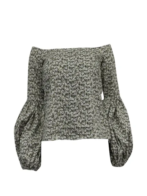 Caroline Constas puff-sleeve floral-print blouse Green NAPPUUSCL510500W