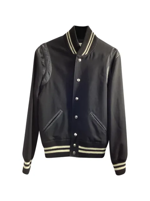 Saint Laurent Pre-Owned teddy leather-sleeve varsity jacket Black MRPPUUSCL468434M