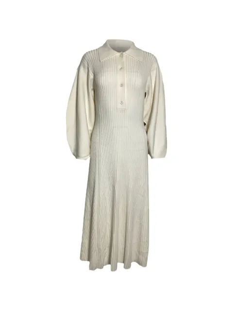 Chloé Vintage ribbed-knit collared midi dress Neutrals NAPPUUSCL459063W