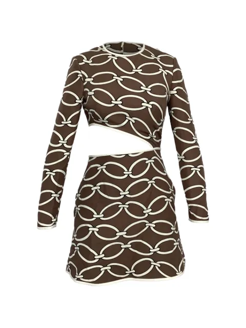 Valentino Garavani Pre-Owned chain-printed cut-out mini dress Brown NAPPUUSCL453114W