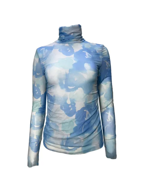 GANNI printed turtleneck long-sleeve top Blue NAPPUUSCL426119W