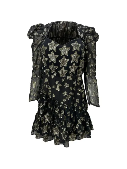 LoveShackFancy star-embroidered long-sleeve mini dress Black NAPPUUSCL427806W
