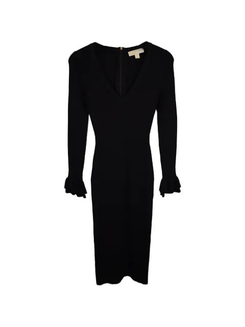Michael Kors Vintage ribbed ruffle-cuff midi dress Black NAPPUUSCL391076W