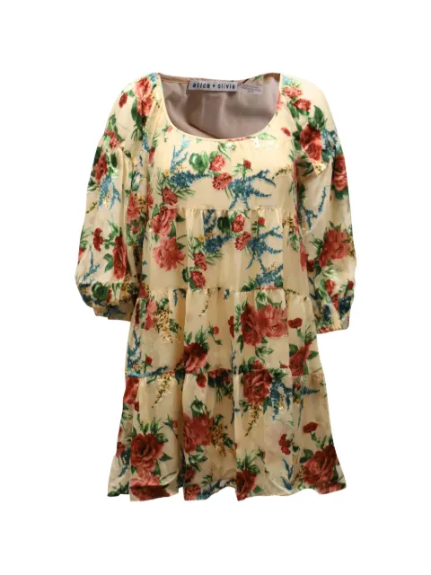alice + olivia puff-sleeved floral-print dress Neutrals NAPPUGBCL157506W